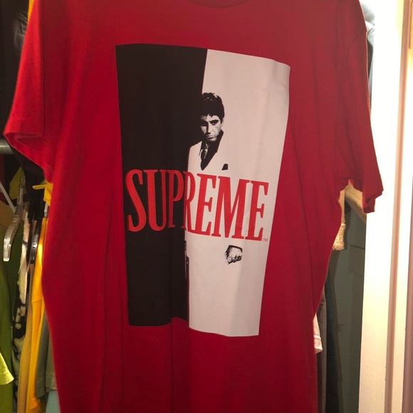 Red Scarface Supreme Tee FW17 Supreme X Scarface Split Red Tee